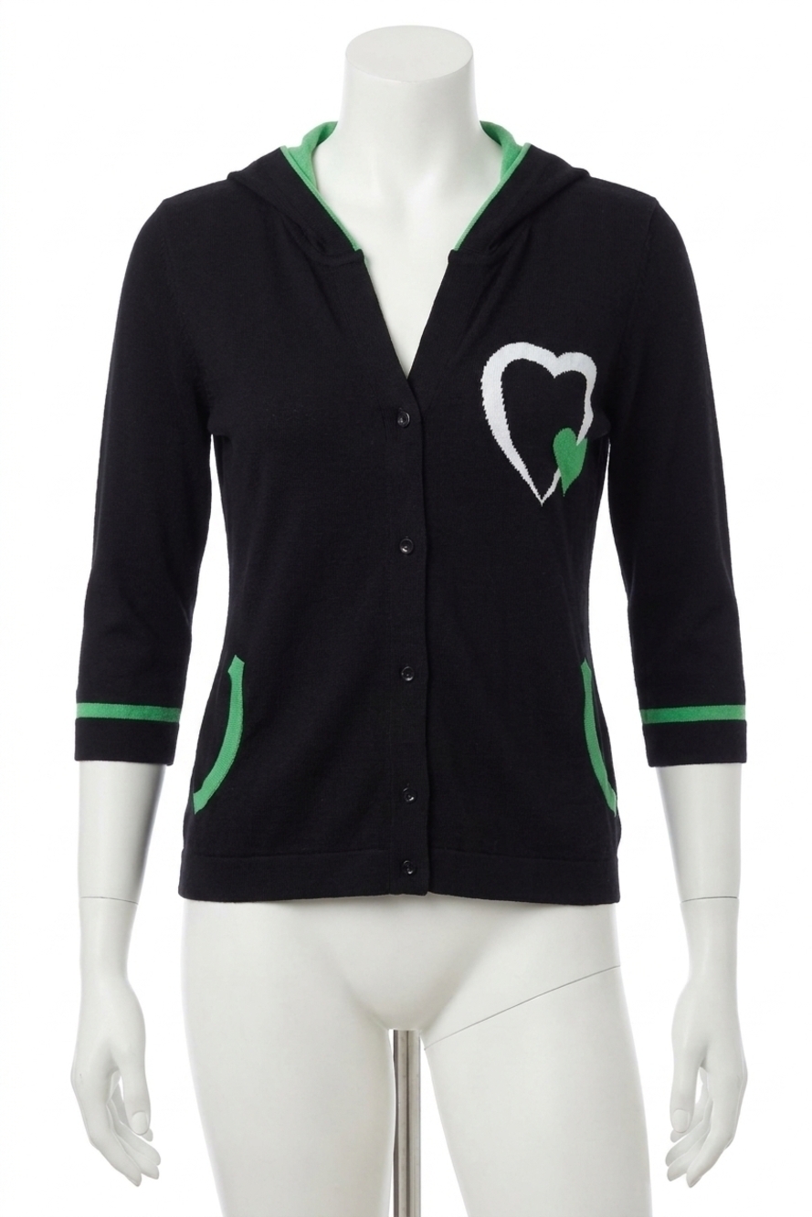 NEW ANGEL APPAREL double heart hooded cardigan in blackgreen